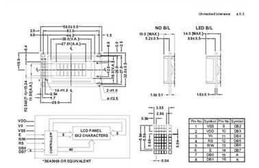 8 × 2 وضع رمادي STN LCD شاشة عرض 6&amp;#39;Clock زاوية عرض S6A0069 ISO القياسية