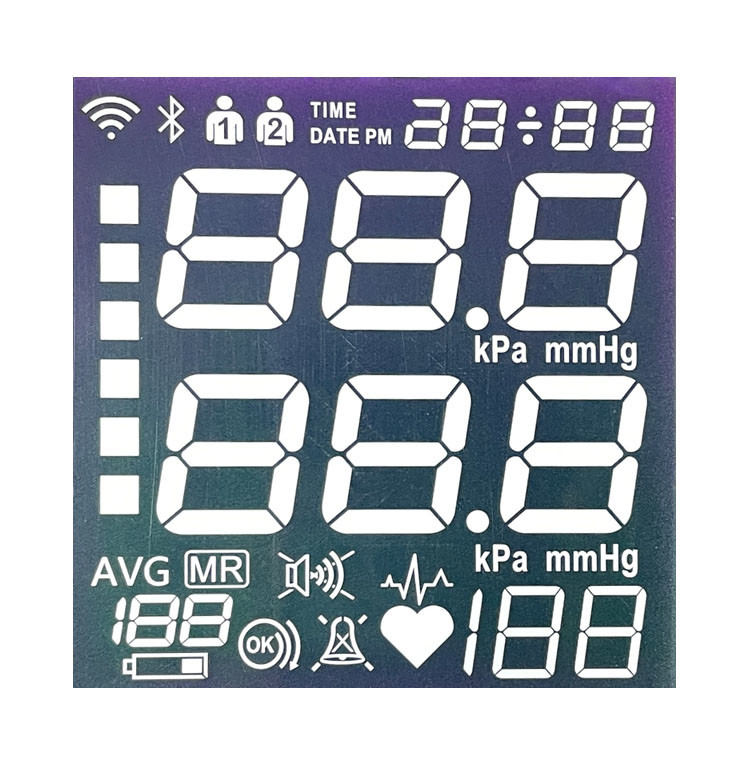 مبيعات المصنع TN قطاع LCD الأسود والأبيض رمز القطاع Sphygmomanometer شاشة قابلة للتخصيص