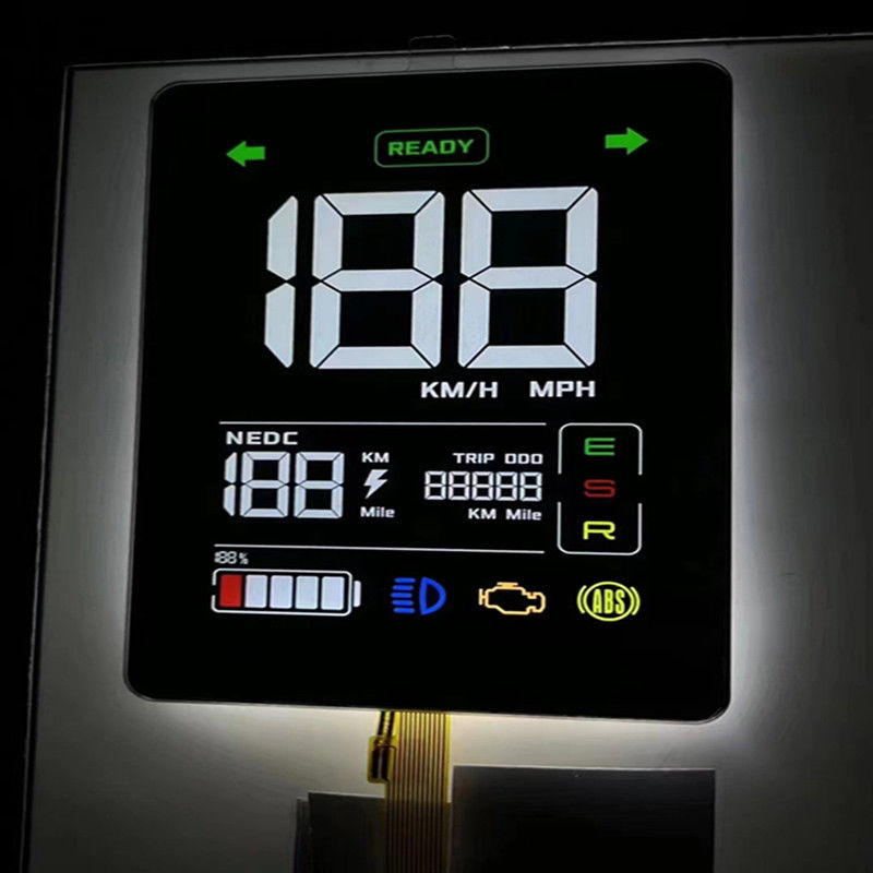 شاشة LCD سوداء مخصصة VA مطبوعة ملونة للوحة القيادة في السيارة شاشة عرض بـ 7 أجزاء شاشة LCD بـ 4 أرقام توصيل PIN