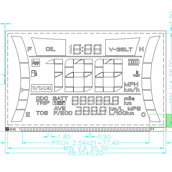شاشة LCD مخصصة 7 شرائح عداد السرعة للدراجات النارية Htn شاشة LCD انعكاسية لعداد السرعة للدراجات النارية الشركة المصنعة