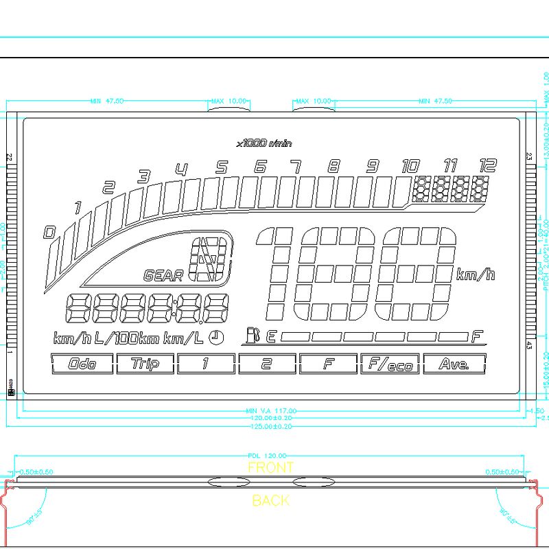 مخصص HTN LCD شاشة زرقاء 7 الجزء شاشة LCD HTN الجزء السلبي لوحة LCD لعداد السرعة