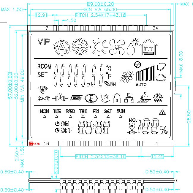 مخصص TN STN HTN FSTN VA شاشة LCD أحادية اللون قطعة وحدة LCD لترموستات أحادية اللون شاشة عرض LCD الشركة المصنعة
